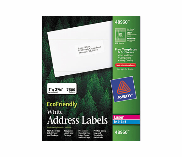 AVE48960 EcoFriendly Labels, 1 x 2-5/8, White, 7500/Pack By AVERY-DENNISON
