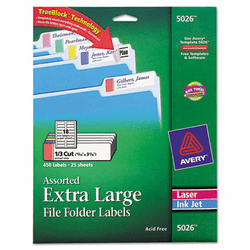 AVE5026 Extra-Large 1/3-Cut Filing Labels, 15/16 x 3-7/16, White/Assorted Bars, 450/Pack By AVERY-DENNISON