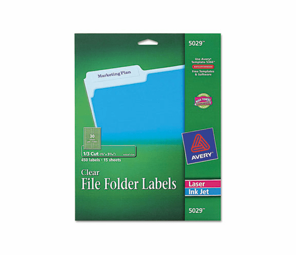 AVE5029 Self-Adhesive Filing Labels, 1/3 Cut, 2/3 x 3-7/16, Clear, 450/Pack By AVERY-DENNISON