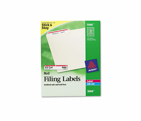 AVE5066 Self-Adhesive Laser/Inkjet File Folder Labels, White, Red Border, 1500/Box By AVERY-DENNISON