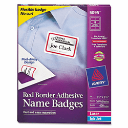 AVE5095 Flexible Self-Adhesive Laser/Inkjet Name Badge Labels, 2-1/3 x 3-3/8, RD, 400/Bx By AVERY-DENNISON