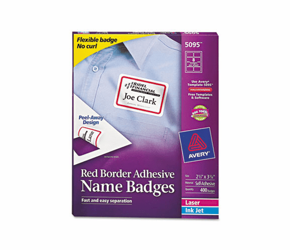 AVE5095 Flexible Self-Adhesive Laser/Inkjet Name Badge Labels, 2-1/3 x 3-3/8, RD, 400/Bx By AVERY-DENNISON