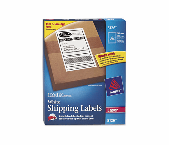 AVE5126 Shipping Labels with TrueBlock Technology, 5-1/2 x 8-1/2, White, 200/Box By AVERY-DENNISON