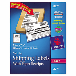 AVE5127 Shipping Labels with Paper Receipt, 5 1/16 x 7 5/8, White, 50/Pack By AVERY-DENNISON