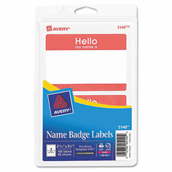 AVE5140 Print/Write Self-Adhesive Name Badges, 2-11/32 x 3-3/8, Red, 100/Pack By AVERY-DENNISON