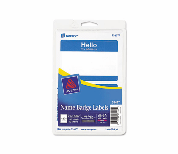 AVE5141 Print/Write Self-Adhesive Name Badges, 2-11/32 x 3-3/8, Blue, 100/Pack By AVERY-DENNISON