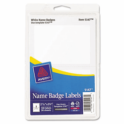AVE5147 Print/Write Self-Adhesive Name Badges, 2-11/32 x 3-3/8, White, 100/Pack By AVERY-DENNISON