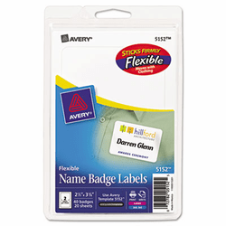 AVE5152 Flexible Self-Adhesive Laser/Inkjet Name Badge Labels, 2-1/3 x 3-3/8, WE, 40/Pk By AVERY-DENNISON