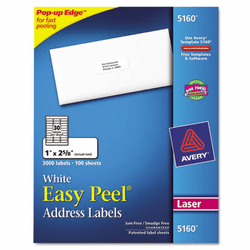 AVE5160 Easy Peel Laser Address Labels, 1 x 2-5/8, White, 3000/Box By AVERY-DENNISON