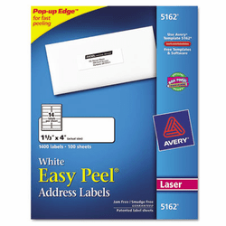 AVE5162 Easy Peel Laser Address Labels, 1-1/3 x 4, White, 1400/Box By AVERY-DENNISON