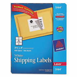 AVE5164 Shipping Labels with TrueBlock Technology, 3-1/3 x 4, White, 600/Box By AVERY-DENNISON