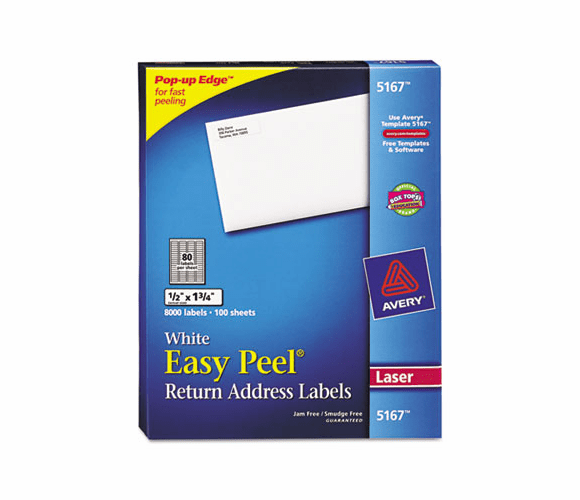 AVE5167 Easy Peel Laser Address Labels, 1/2 x 1-3/4, White, 8000/Box By AVERY-DENNISON