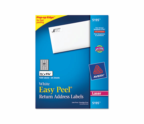 AVE5195 Easy Peel Laser Address Labels, 2/3 x 1-3/4, White, 1500/Pack By AVERY-DENNISON