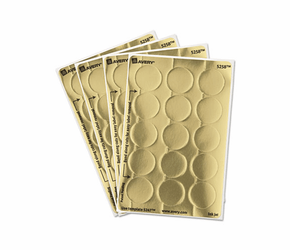 AVE5258 Gold & Silver Seals, 1" Diameter, Gold, 480/Pack By AVERY-DENNISON