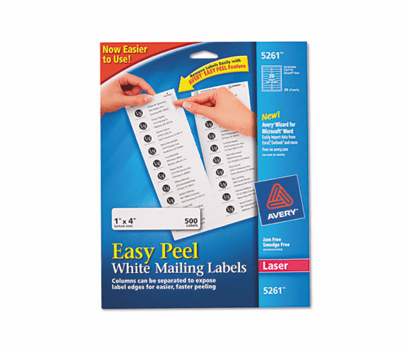 AVE5261 Easy Peel Laser Address Labels, 1 x 4, White, 500/Pack By AVERY-DENNISON