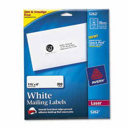 AVE5262 Easy Peel Laser Address Labels, 1-1/3 x 4, White, 350/Pack By AVERY-DENNISON