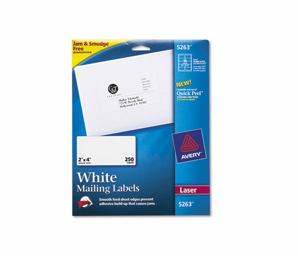 AVE5263 Shipping Labels with TrueBlock Technology, 2 x 4, White, 250/Pack By AVERY-DENNISON
