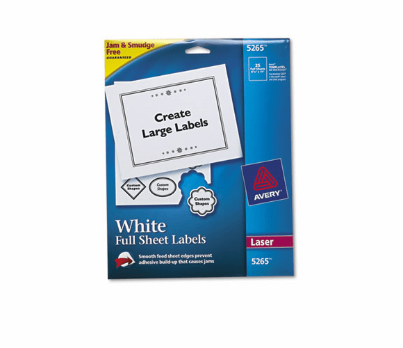 AVE5265 Shipping Labels with TrueBlock Technology, 8-1/2 x 11, White, 25/Pack By AVERY-DENNISON