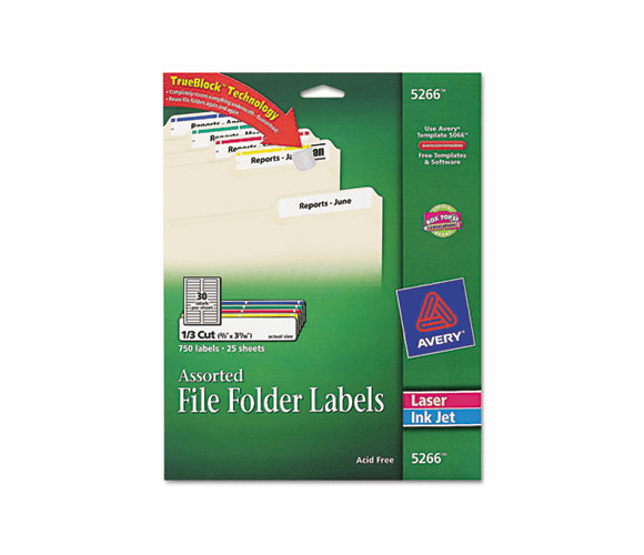 AVE5266 Permanent Adhesive Laser/Inkjet File Folder Labels, Assorted, 750/Pack By AVERY-DENNISON