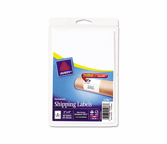 AVE5286 Laser/Inkjet Shipping Labels w/TrueBlock Technology, 3 x 4, White, 40/PK By AVERY-DENNISON