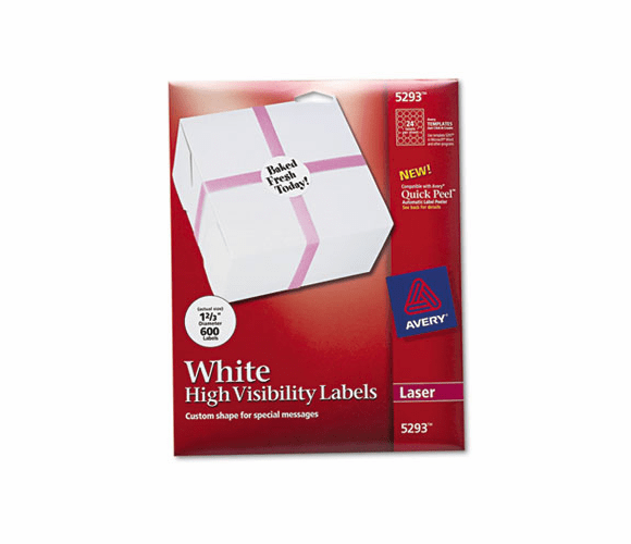 AVE5293 High-Visibility Round Laser Labels, 1-2/3in dia, White, 600/Pack By AVERY-DENNISON