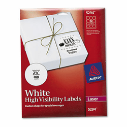 AVE5294 High-Visibility Round Laser Labels, 2-1/2in dia, White, 300/Pack By AVERY-DENNISON