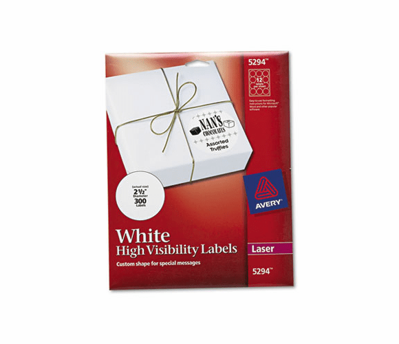 AVE5294 High-Visibility Round Laser Labels, 2-1/2in dia, White, 300/Pack By AVERY-DENNISON