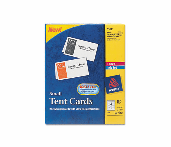 AVE5302 Tent Cards, White, 2 x 3 1/2, 4 Cards/Sheet, 160 Cards/Box By AVERY-DENNISON