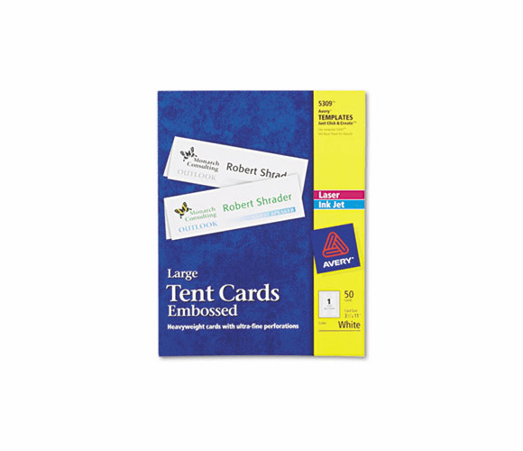 AVE5309 Tent Cards, White, 3 1/2 x 11, 1 Card/Sheet, 50 Cards/Box By AVERY-DENNISON