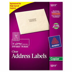 AVE5311 Self-Adhesive Mailing Labels for Copiers, 1 x 2-13/16, Clear, 2310/Pack By AVERY-DENNISON