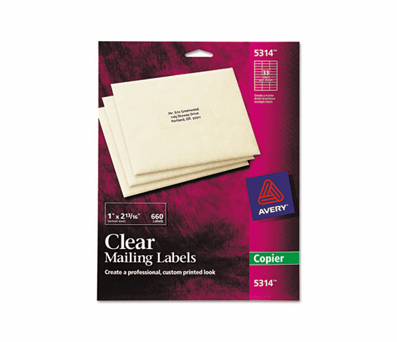 AVE5314 Self-Adhesive Mailing Labels for Copiers, 1 x 2-13/16, Clear, 660/Pack By AVERY-DENNISON