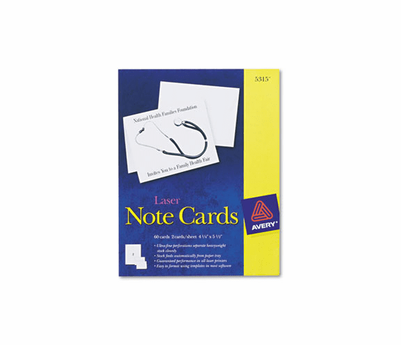 AVE5315 Printer Compatible Cards, 5-1/2 x 4-1/4, Two per Sheet, 60/Box with Envelopes By AVERY-DENNISON