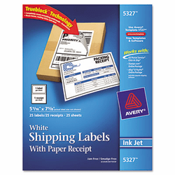 AVE5327 Shipping Labels with Paper Receipt, 5 1/16 x 7 5/8, White, 25/Pack By AVERY-DENNISON