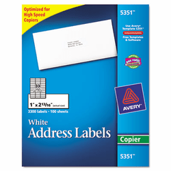 AVE5351 Self-Adhesive Address Labels for Copiers, 1 x 2-13/16, White, 3300/Box By AVERY-DENNISON