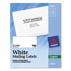 AVE5352 Self-Adhesive Shipping Labels for Copiers, 2 x 4-1/4, White, 1000/Box By AVERY-DENNISON