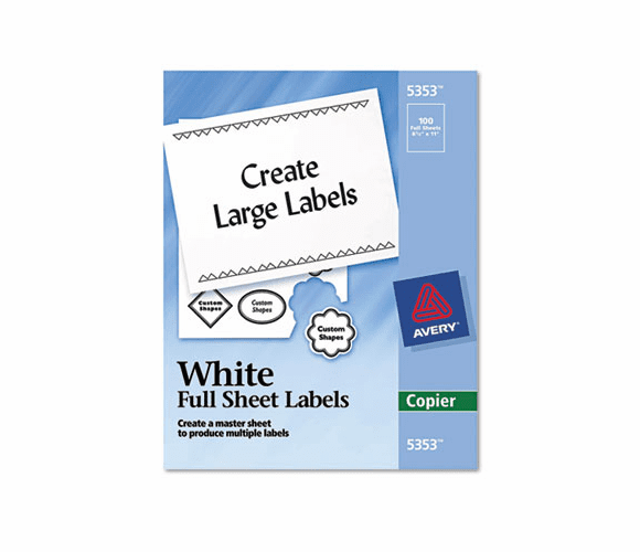 AVE5353 Self-Adhesive Full-Sheet Shipping Labels for Copiers, 8-1/2 x 11, White, 100/Box By AVERY-DENNISON