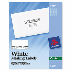 AVE5360 Self-Adhesive Address Labels for Copiers, 1-1/2 x 2-13/16, White, 2100/Box By AVERY-DENNISON