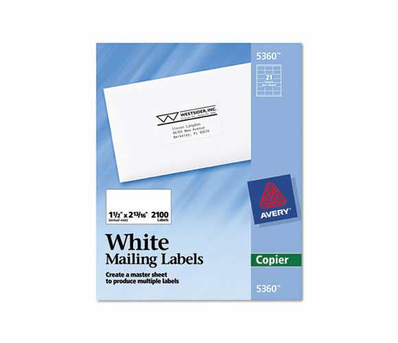 AVE5360 Self-Adhesive Address Labels for Copiers, 1-1/2 x 2-13/16, White, 2100/Box By AVERY-DENNISON