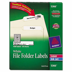 AVE5366 Permanent Self-Adhesive Laser/Inkjet File Folder Labels, White, 1500/Box By AVERY-DENNISON