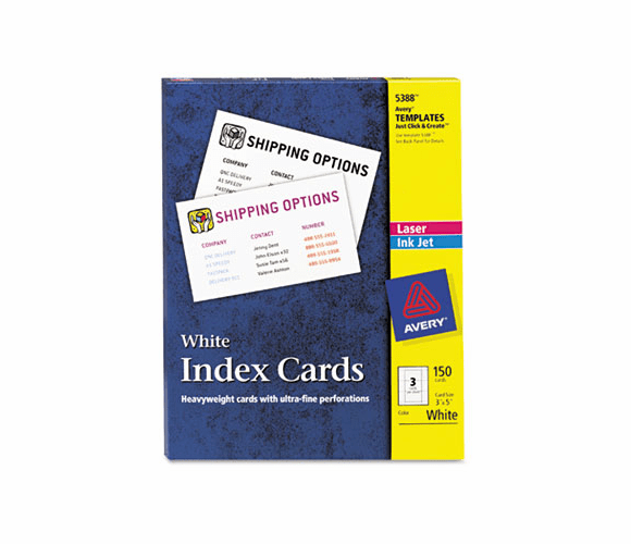 AVE5388 Laser/Inkjet Unruled Index Cards, 3 x 5, White, 150/Box By AVERY-DENNISON