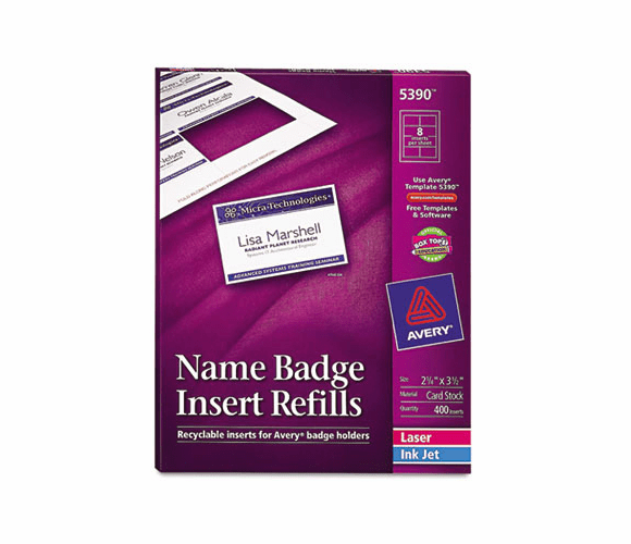 AVE5390 Additional White Laser/Inkjet Inserts, 2 1/4 x 3 1/2, White, 400/Box By AVERY-DENNISON