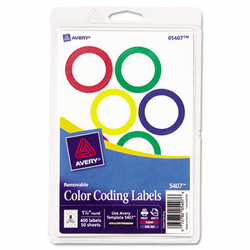 AVE5407 Print or Write Removable Color-Coding Labels, 1-1/4 Diameter, Assorted, 400/BX By AVERY-DENNISON