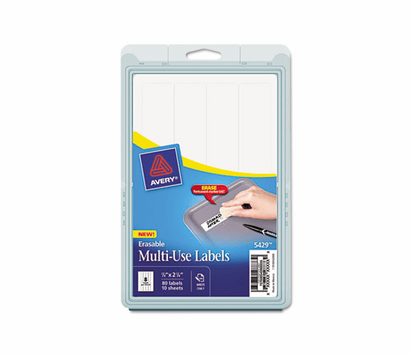 AVE5429 Erasable ID Labels, 7/8 x 2-7/8, White, 80/Pack By AVERY-DENNISON