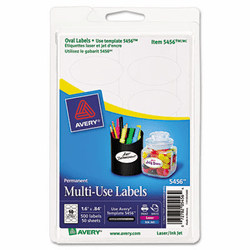 AVE5456 Unique Shapes, Sizes & Textured Labels, Oval, 1-5/8 x 3/16, Glossy White, 500/Pk By AVERY-DENNISON