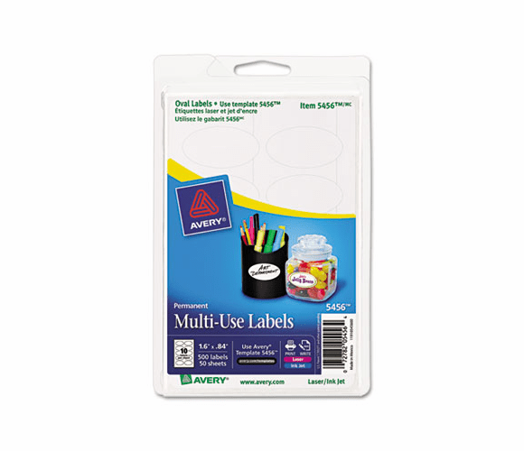 AVE5456 Unique Shapes, Sizes & Textured Labels, Oval, 1-5/8 x 3/16, Glossy White, 500/Pk By AVERY-DENNISON