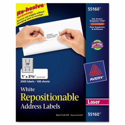 AVE55160 Re-hesive Laser Labels, 1 x 2 5/8, White, 3000/Pack By AVERY-DENNISON