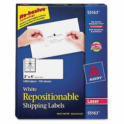 AVE55163 Re-hesive Laser Labels, 2 x 4, White, 1000/Pack By AVERY-DENNISON