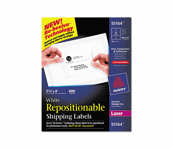 AVE55164 Re-hesive Laser Labels, 3 1/3 x 4, White, 600/Pack By AVERY-DENNISON