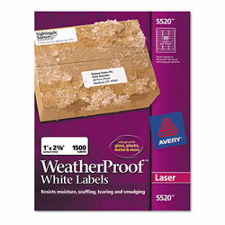 AVE5520 White Weatherproof Laser Shipping Labels, 1 x 2-5/8, 1500/Pack By AVERY-DENNISON