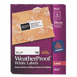 AVE5522 White Weatherproof Laser Shipping Labels, 1-1/3 x 4, 700/Pack By AVERY-DENNISON